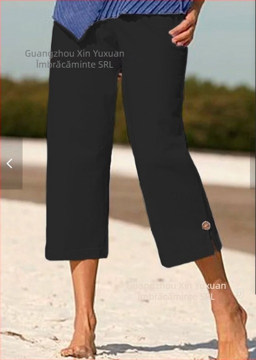 Pantaloni scurți de damă din bumbac și in, talie elastică, croială dreaptă, microelastic, vară 2025