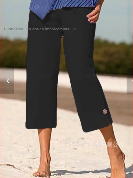 Pantaloni scurți de damă din bumbac și in, talie elastică, croială dreaptă, microelastic, vară 2025