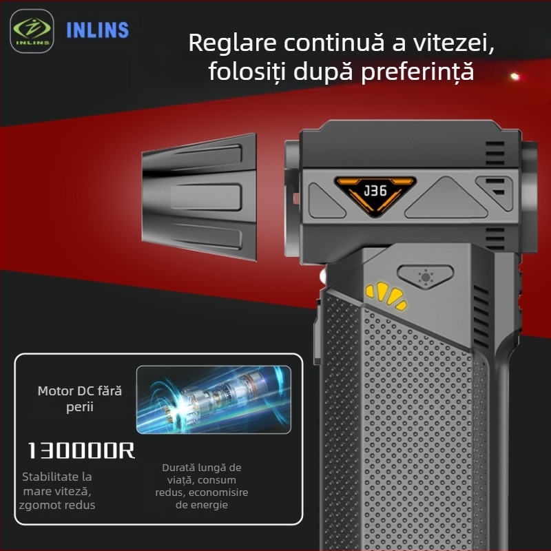Ventilator portabil USB pentru camping, funcție de suflare a prafului și aspirație, motor brushless, reglare a vitezei fără trepte, baterie încorporată 4000–6000 mAh