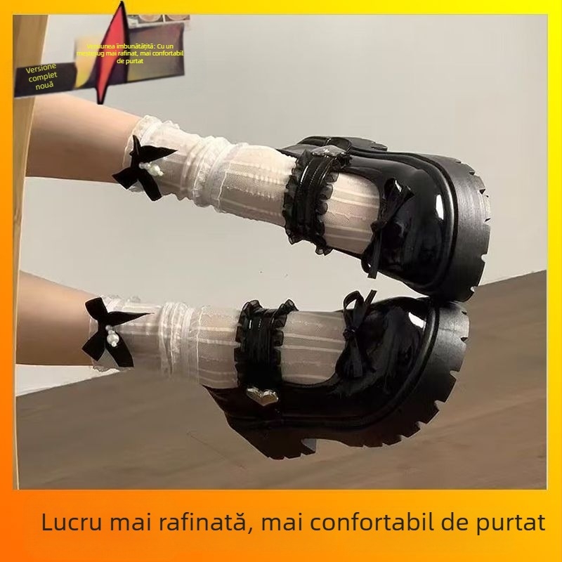 Pantofi Mary Jane cu funda, vârf rotund, toc mediu 3–5 cm, talpă din cauciuc (Partea superioară: PU; Interior: PU; Branț PU; Stil: versiune coreeană)
