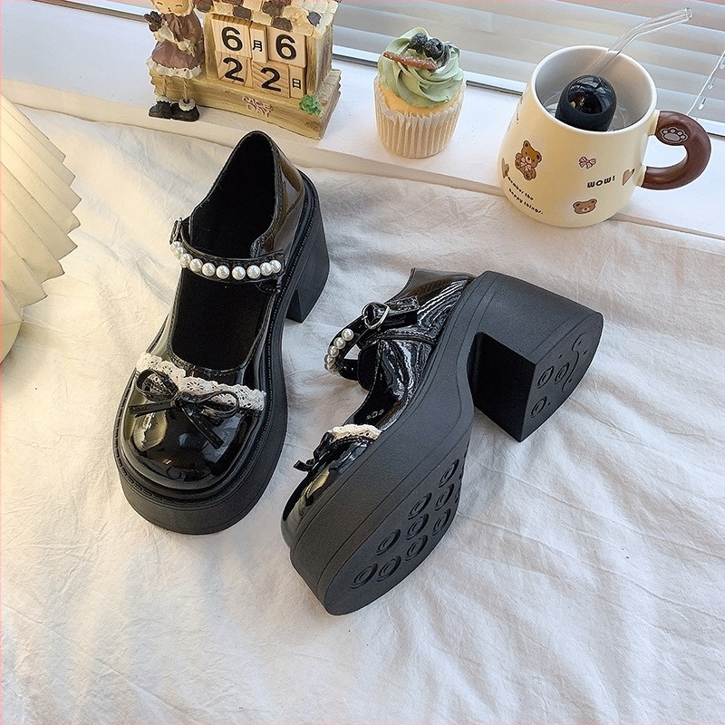 Pantofi Mary Jane franțuzești pentru femei, toc mediu 3-5 cm, partea superioară PU, talpă de cauciuc, talpă groasă