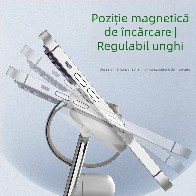 Bază de încărcare wireless 3-in-1 cu iluminare de noapte — construcție metalică, putere totală 25W, încărcare rapidă QC3.0, compatibilă cu Apple și Samsung