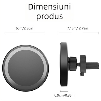 Încărcător magnetic auto, wireless pentru iPhone – 15W, încărcare rapidă QC3.0, 9V/2A, 12V/2A, suport pentru telefon