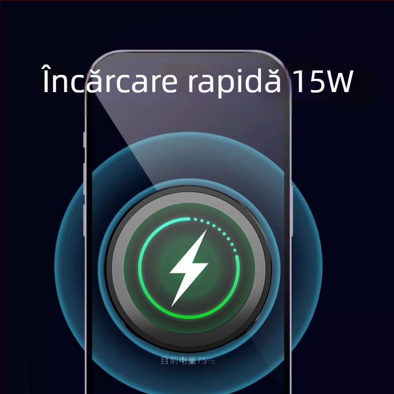 Încărcător magnetic auto, wireless pentru iPhone – 15W, încărcare rapidă QC3.0, 9V/2A, 12V/2A, suport pentru telefon