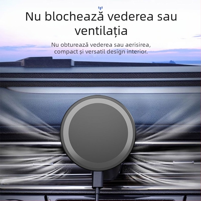 Încărcător magnetic auto, wireless pentru iPhone – 15W, încărcare rapidă QC3.0, 9V/2A, 12V/2A, suport pentru telefon