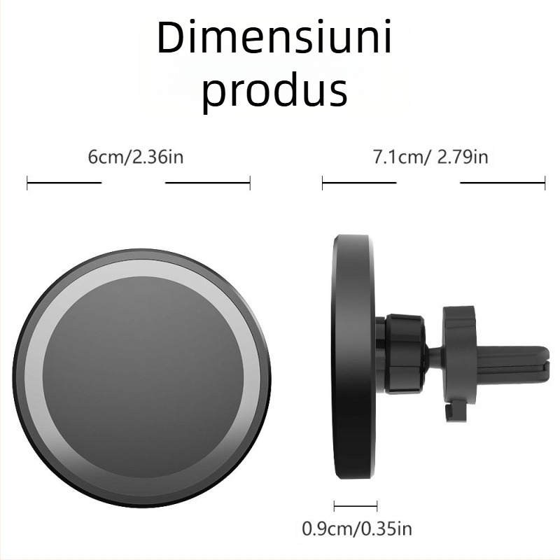 Încărcător magnetic auto, wireless pentru iPhone – 15W, încărcare rapidă QC3.0, 9V/2A, 12V/2A, suport pentru telefon