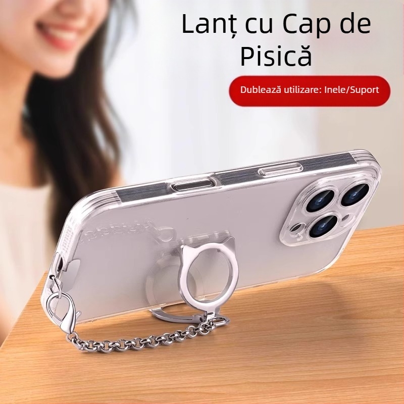 Șnur de prindere pentru telefon mobil cu design cap de pisică, aliaj, cataramă metalică, șnur detașabil, durabil