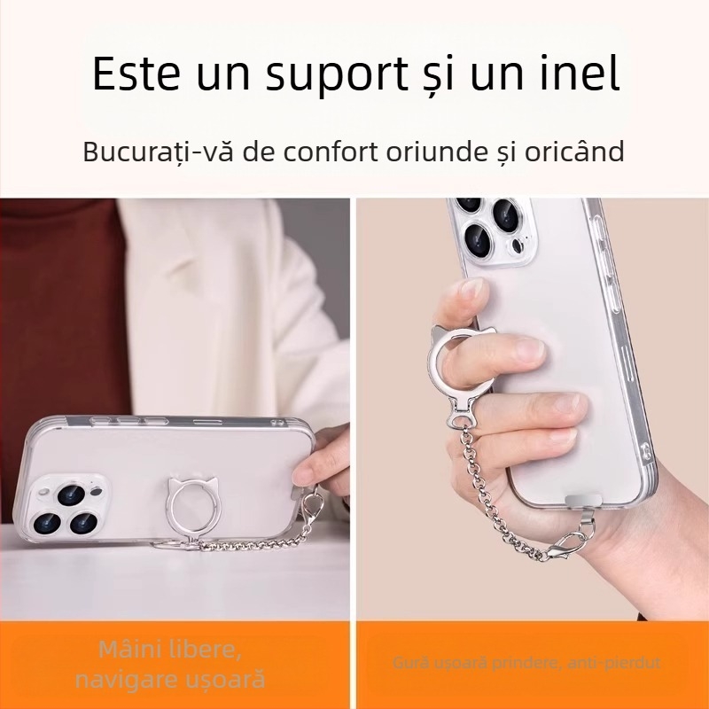 Șnur de prindere pentru telefon mobil cu design cap de pisică, aliaj, cataramă metalică, șnur detașabil, durabil