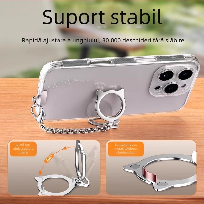 Șnur de prindere pentru telefon mobil cu design cap de pisică, aliaj, cataramă metalică, șnur detașabil, durabil