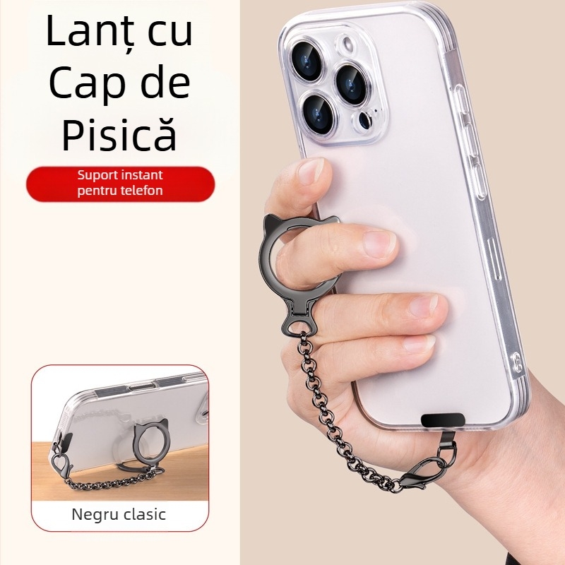 Șnur de prindere pentru telefon mobil cu design cap de pisică, aliaj, cataramă metalică, șnur detașabil, durabil
