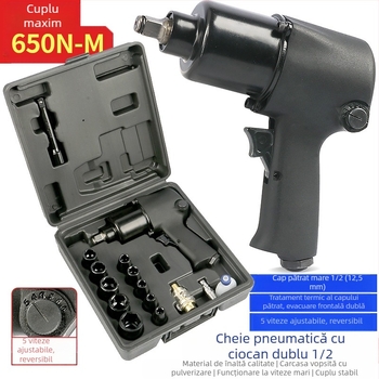 Cheie cu impact pneumatică, cu mecanism dual de ciocan, declanșare prin trăgaci pneumatiс, pentru demontarea anvelopelor la mașini și motociclete.