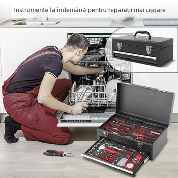 Hi-Spec set 166 de piese pentru uz casnic și reparații auto, din oțel carbon, într-o cutie metalică portabilă