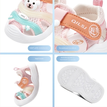 Sandale de plajă pentru copii mici - Unisex, partea superioară din plasă, închidere Velcro, talpă din cauciuc, respirante, 1–3 ani