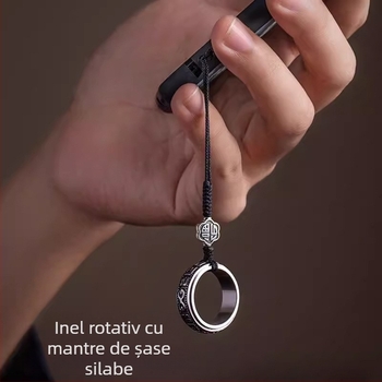 Pandantiv pentru husă de telefon cu lanț, inel rotativ din aliaj, motifă Six-Character Mantra, accesoriu decorativ unisex, turnare prin die casting