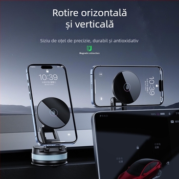 Suport pentru telefon auto cu ventuză, bază magnetică, design pliabil pentru parbriz