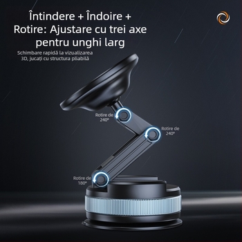 Suport pentru telefon auto cu ventuză, bază magnetică, design pliabil pentru parbriz