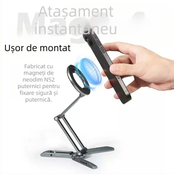 Truifoto Suport de birou pentru telefon cu prindere magnetică, pliabil și rotativ, din aliaj de aluminiu