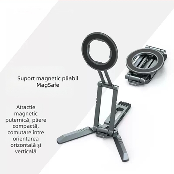 Truifoto Suport de birou pentru telefon cu prindere magnetică, pliabil și rotativ, din aliaj de aluminiu