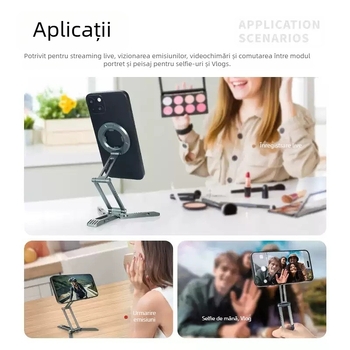 Truifoto Suport de birou pentru telefon cu prindere magnetică, pliabil și rotativ, din aliaj de aluminiu