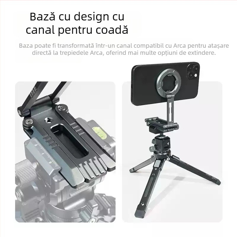 Truifoto Suport de birou pentru telefon cu prindere magnetică, pliabil și rotativ, din aliaj de aluminiu