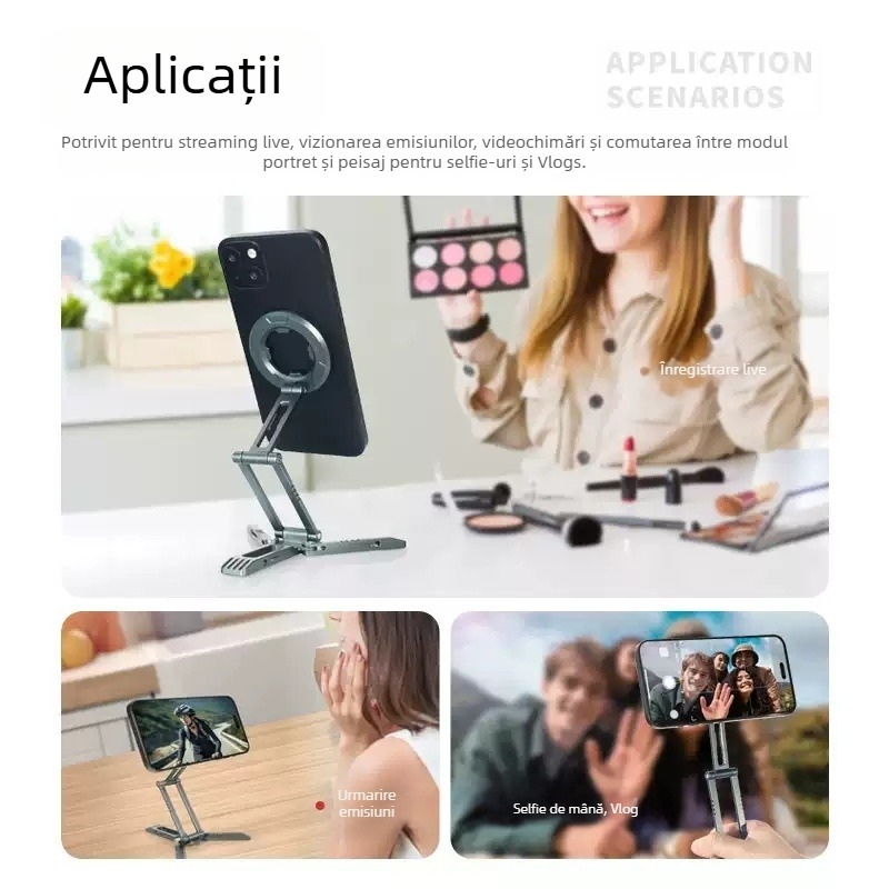 Truifoto Suport de birou pentru telefon cu prindere magnetică, pliabil și rotativ, din aliaj de aluminiu