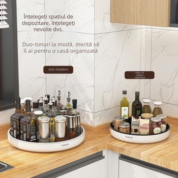 Organizator rotativ pentru condimente de bucătărie, material PP, rotund, montaj pe birou, un singur etaj
