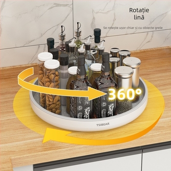 Organizator rotativ pentru condimente de bucătărie, material PP, rotund, montaj pe birou, un singur etaj