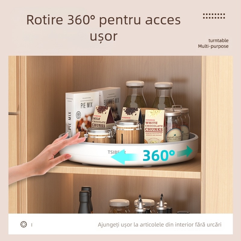 Organizator rotativ pentru condimente de bucătărie, material PP, rotund, montaj pe birou, un singur etaj