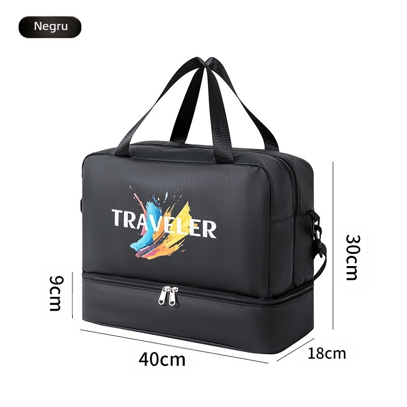 Geantă de umăr pentru călătorii, impermeabilă, cu compartiment uscat-umed, material 600D, unisex, pentru călătorii de agrement.
