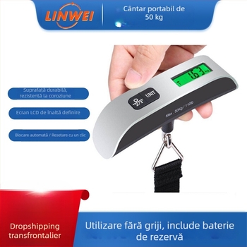 Cântar portabil de bagaje, tip T, electronic, 50 kg/10 g, model OCS-13, alimentat cu CR2032