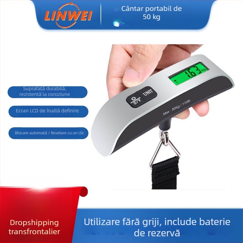 Cântar portabil de bagaje, tip T, electronic, 50 kg/10 g, model OCS-13, alimentat cu CR2032