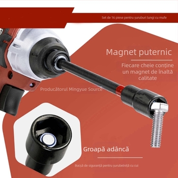 Set de drivere magnetice pentru piulițe, șurubelnițe pentru piulițe lungi, 16–21 piese, oțel aliat S2, greutate netă 1,17