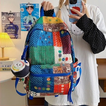 Rucsac pentru femei - model floral, design simplu, material nylon, capacitate sub 20L, compartiment pentru laptop de 14 inch, bretele curbate