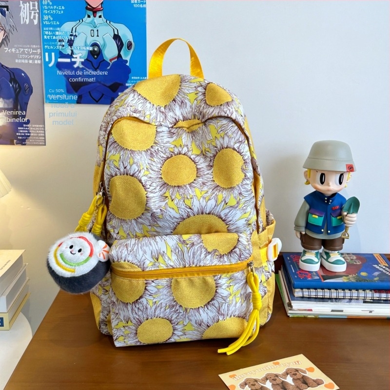 Rucsac pentru femei - model floral, design simplu, material nylon, capacitate sub 20L, compartiment pentru laptop de 14 inch, bretele curbate