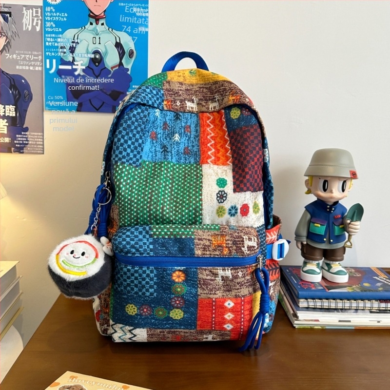 Rucsac pentru femei - model floral, design simplu, material nylon, capacitate sub 20L, compartiment pentru laptop de 14 inch, bretele curbate