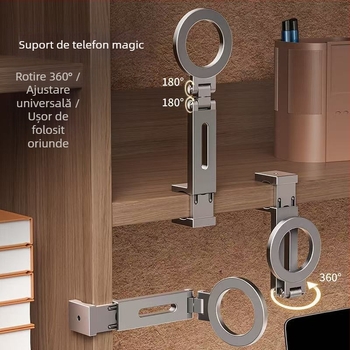 Suport de masă pentru telefon - aliaj de aluminiu, pliere magnetică, reglabil, portabil