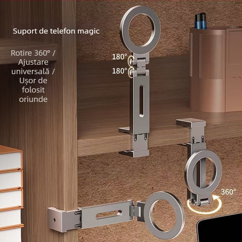 Suport de masă pentru telefon - aliaj de aluminiu, pliere magnetică, reglabil, portabil