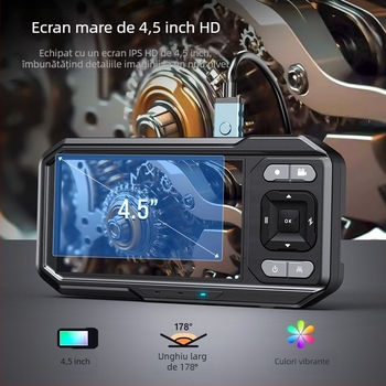 ES02 HD endoskop de inspecție industrială cu ecran — sondă de 8 mm, lungime de lucru 5 m, IP67 impermeabil, 720P ecran, iluminare LED