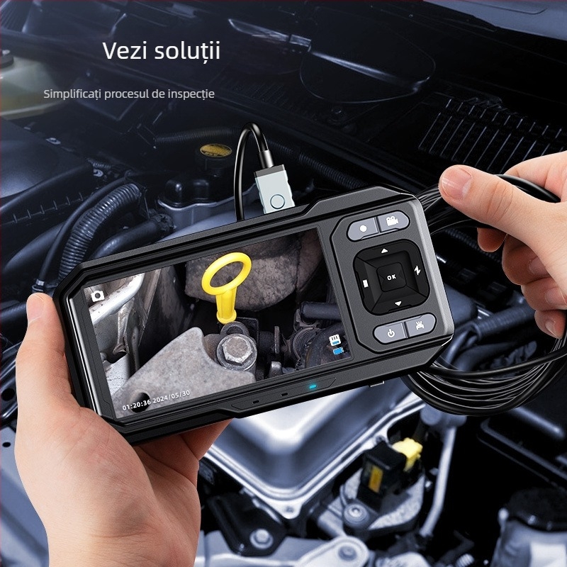 ES02 HD endoskop de inspecție industrială cu ecran — sondă de 8 mm, lungime de lucru 5 m, IP67 impermeabil, 720P ecran, iluminare LED