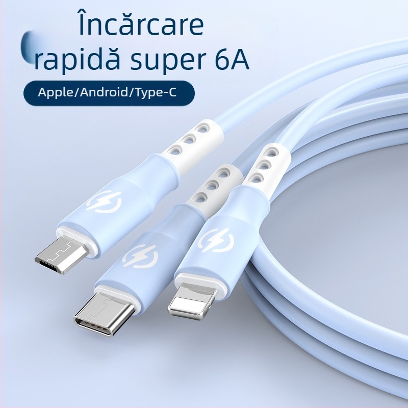 Cablu de date cu încărcare rapidă, cu conectivitate 1 la 3, compatibil Huawei Type-C; conectori Lightning, Micro USB, Type-C; lungime 1,2 m; material: TPE.