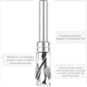 Freză de contur cu spirală dublă, 8 mânere, aliaj integral, freză end mill pentru lemn