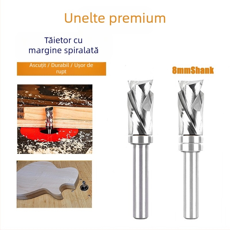 Freză de contur cu spirală dublă, 8 mânere, aliaj integral, freză end mill pentru lemn