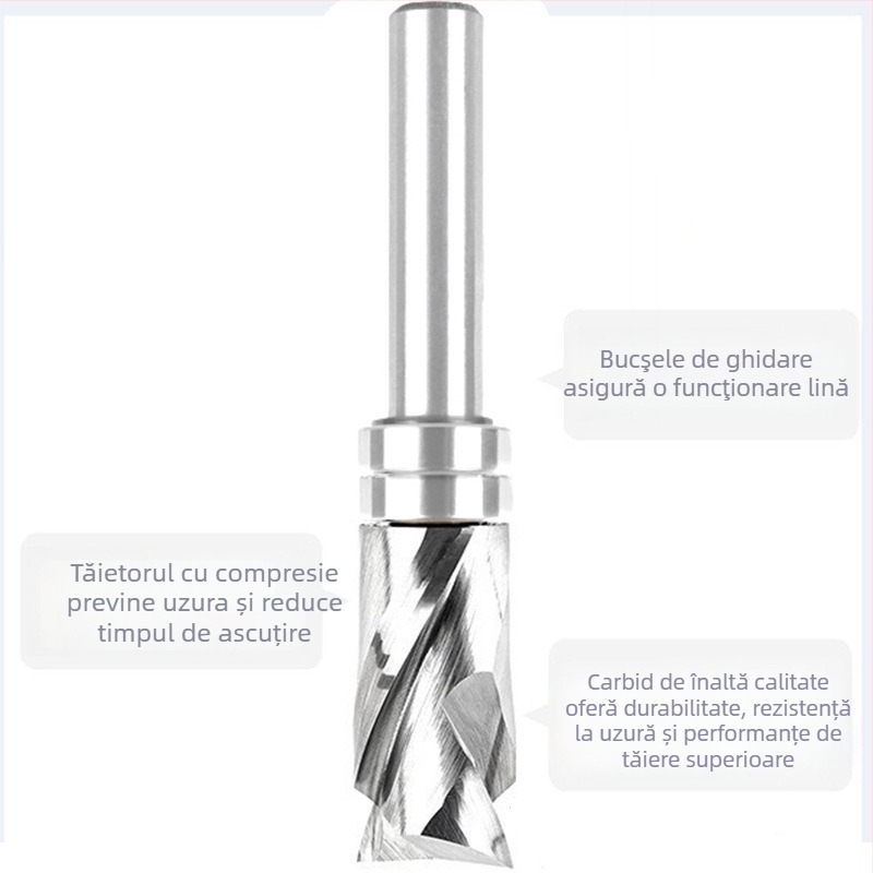 Freză de contur cu spirală dublă, 8 mânere, aliaj integral, freză end mill pentru lemn