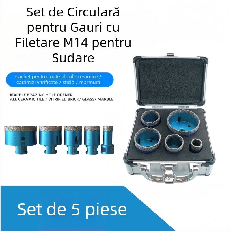 Set de 5 bucăți pentru găuri uscate cu filet M14 – scule pentru găuri în porțelan, granit, marmură și cărămidă vitrificată