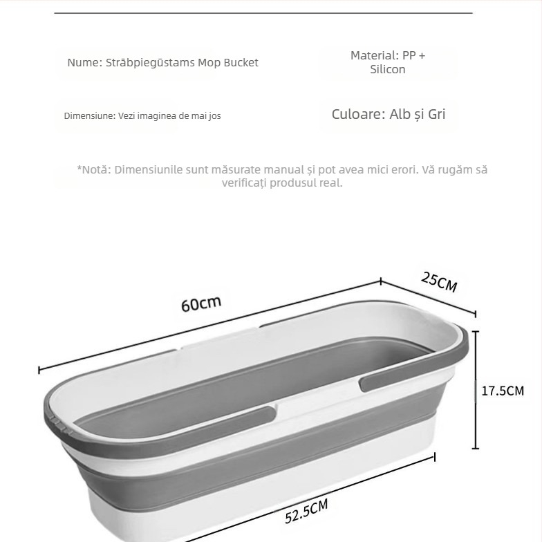 Găleată pentru mop din silicon, pliabilă, pentru spălarea auto în exterior, capacitate de încărcare peste 10 kg