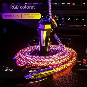 Cablu 3-în-1 pentru date și încărcare rapidă (Lightning/Micro USB/Type-C), carcasă din aliaj de zinc, conector rotativ la 90°, LED gradient, până la 120W