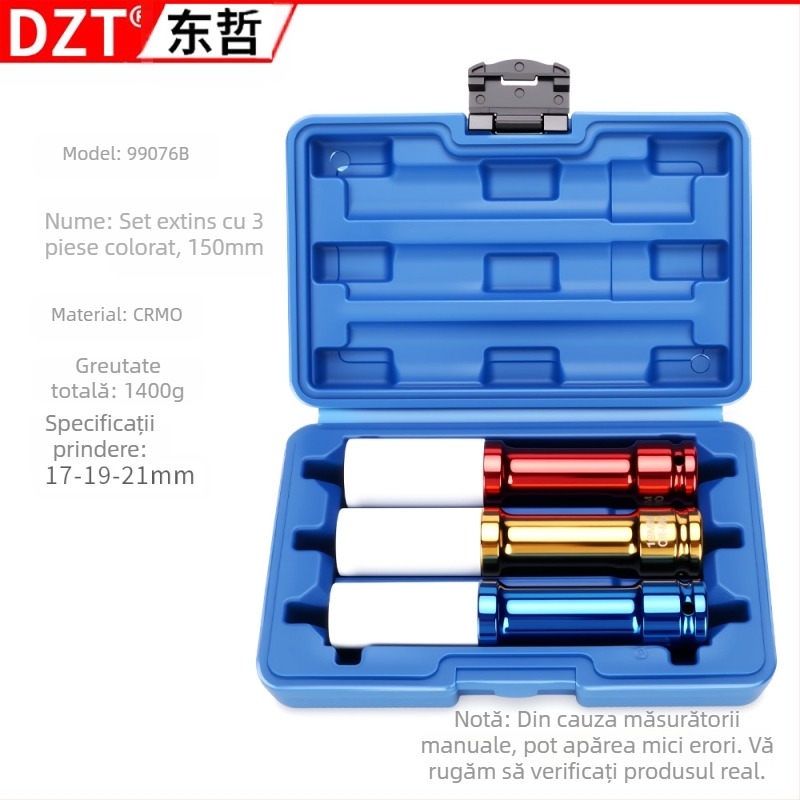 Set de husă pentru cheia cu soclu, 3 piese, oțel crom-vanadiu, cromare lucioasă, standard metric