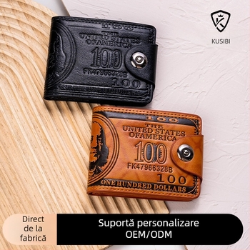 Portofel scurt din PU, cu model dolar, mai multe sloturi pentru carduri, cataramă magnetică
