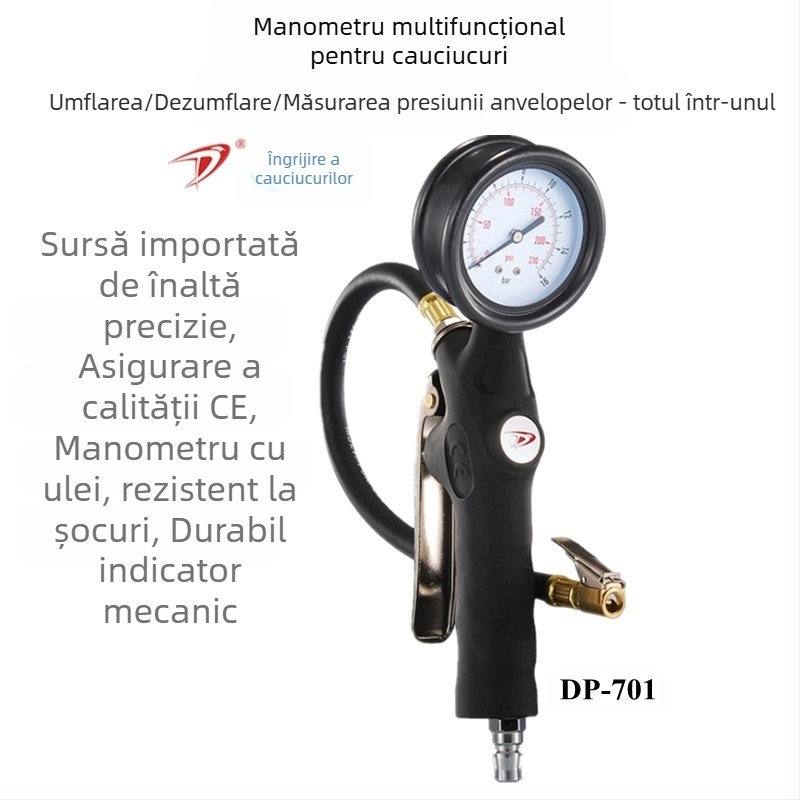 Fetal nanny Manometru mecanic pentru pneuri auto cu pistol de umflat, fără baterie, interval 0.5–230 psi, precizie 1.0 psi, afișaj în mai multe unități