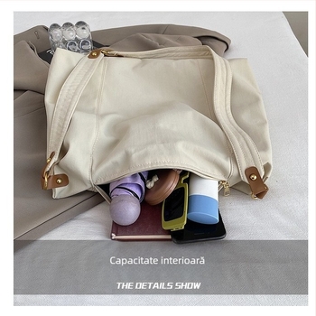 Geantă tote din nylon pentru femei, stil urban simplu, formă de tip dumpling, închidere cu fermoar, capacitate medie, utilizare zilnică